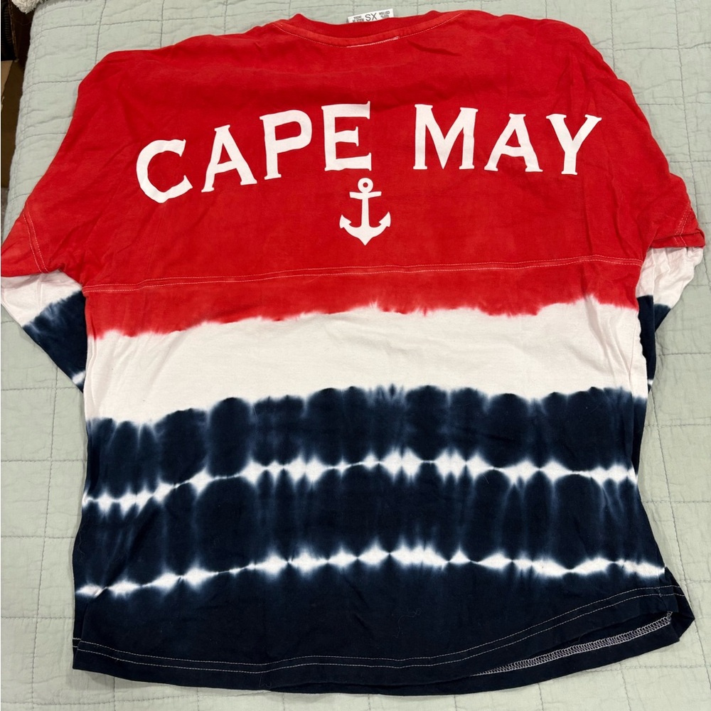 Cape May NJ Oversized Tie Dye Spirit Jersey Navy Red White Ombre Size XS